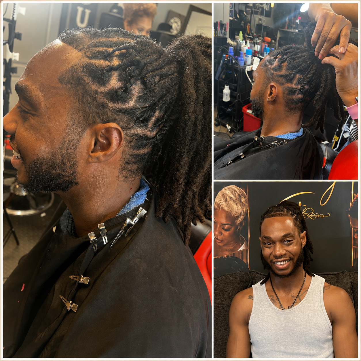 Loc maintenance process and finished result on a smiling client